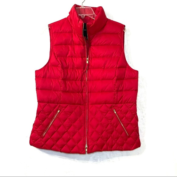 Talbots Puffer Vest Womens Large Red 2 Way Zip Down Fill Quilted Light - Picture 1 of 5